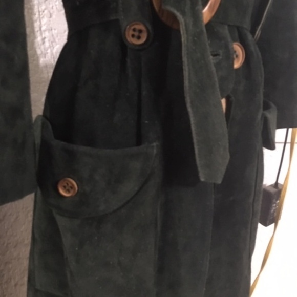 Vintage Green  Suede Leather trench coat - Picture 4 of 8